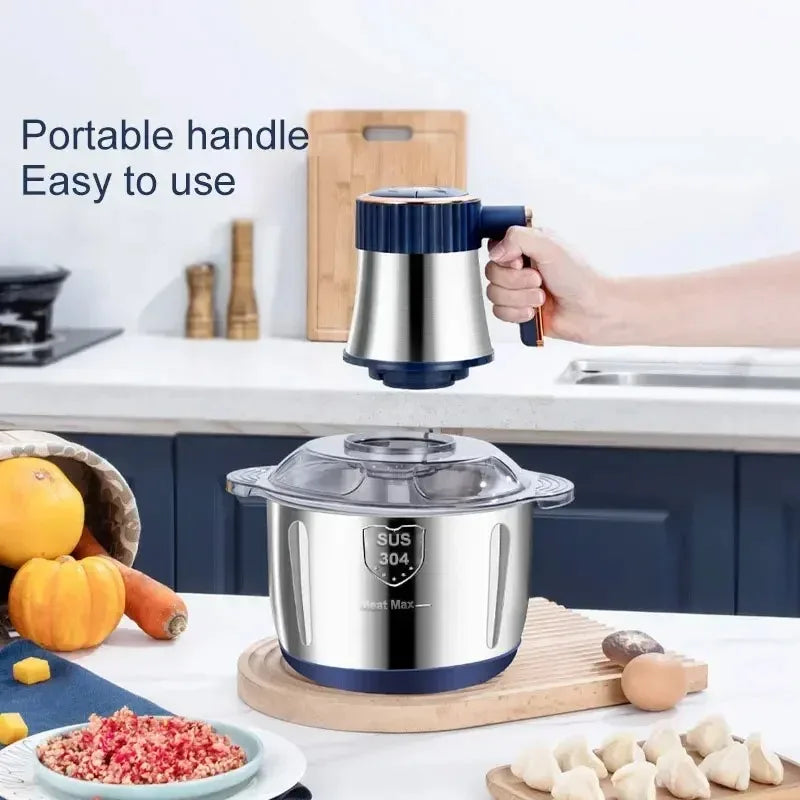 Close-up of 5L electric meat grinder's blades, excellent for baby food maker & meal prep