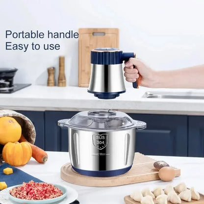 Close-up of 5L electric meat grinder's blades, excellent for baby food maker & meal prep