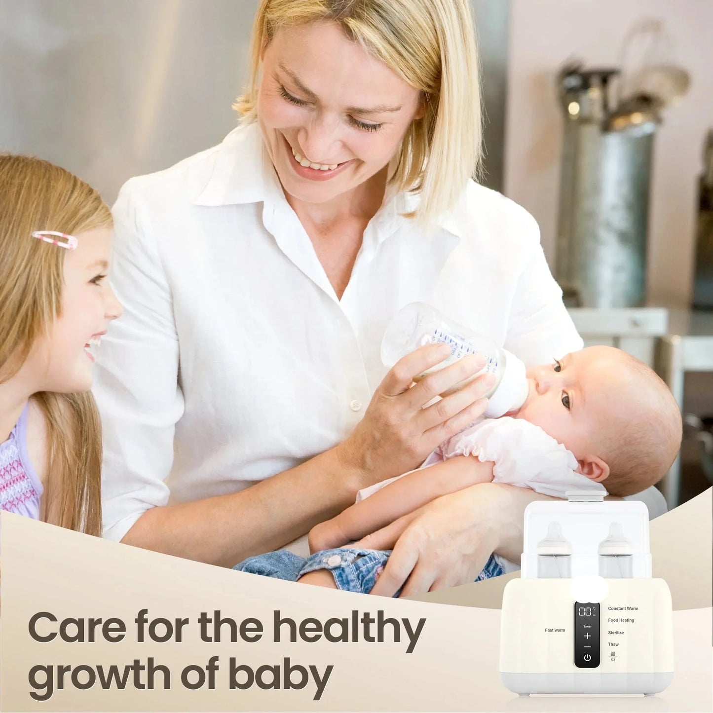 Double bottle warmer and sterilizer with intuitive LCD for infant milk warming
