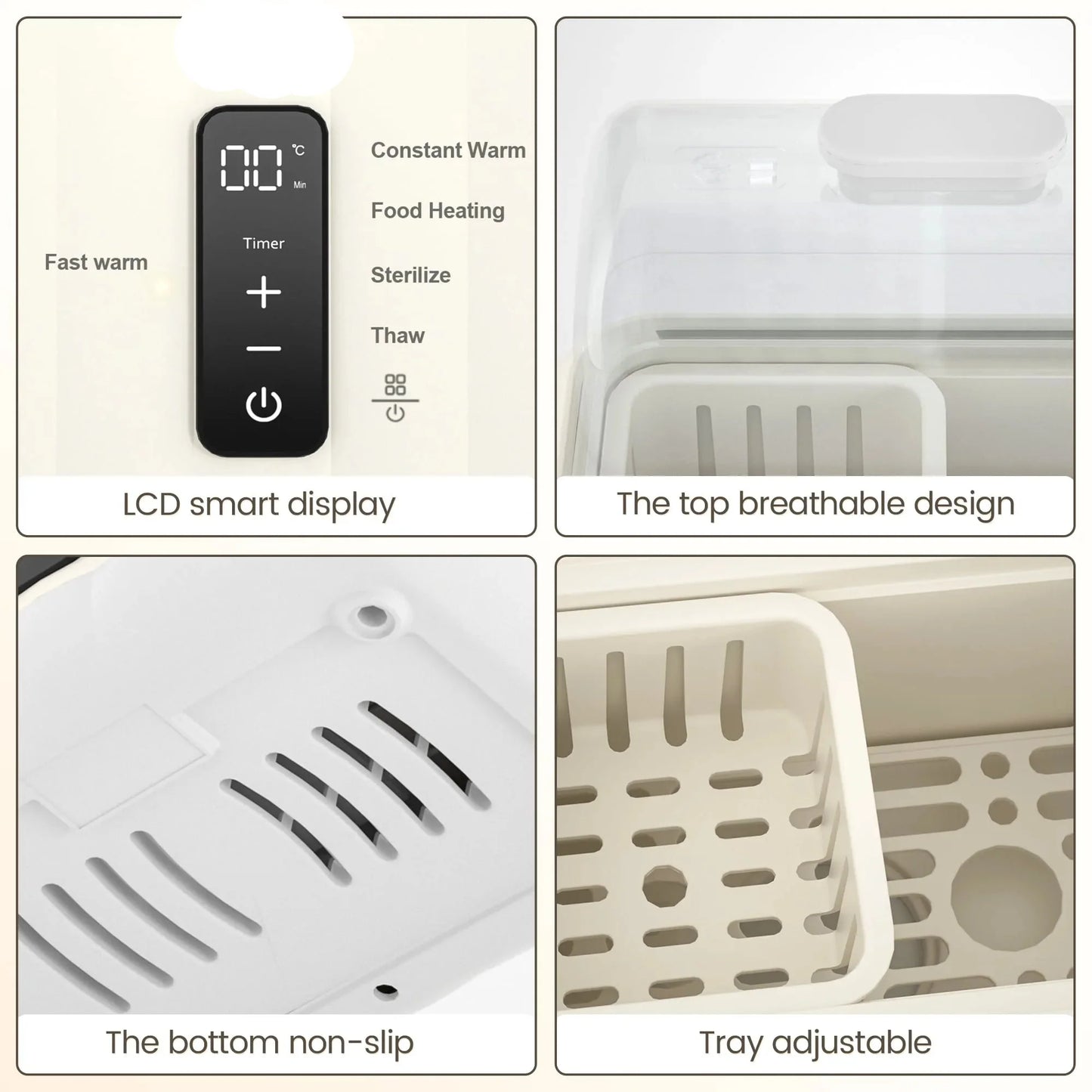 Compact baby bottle warmer & sterilizer, LCD screen, perfect for baby registry