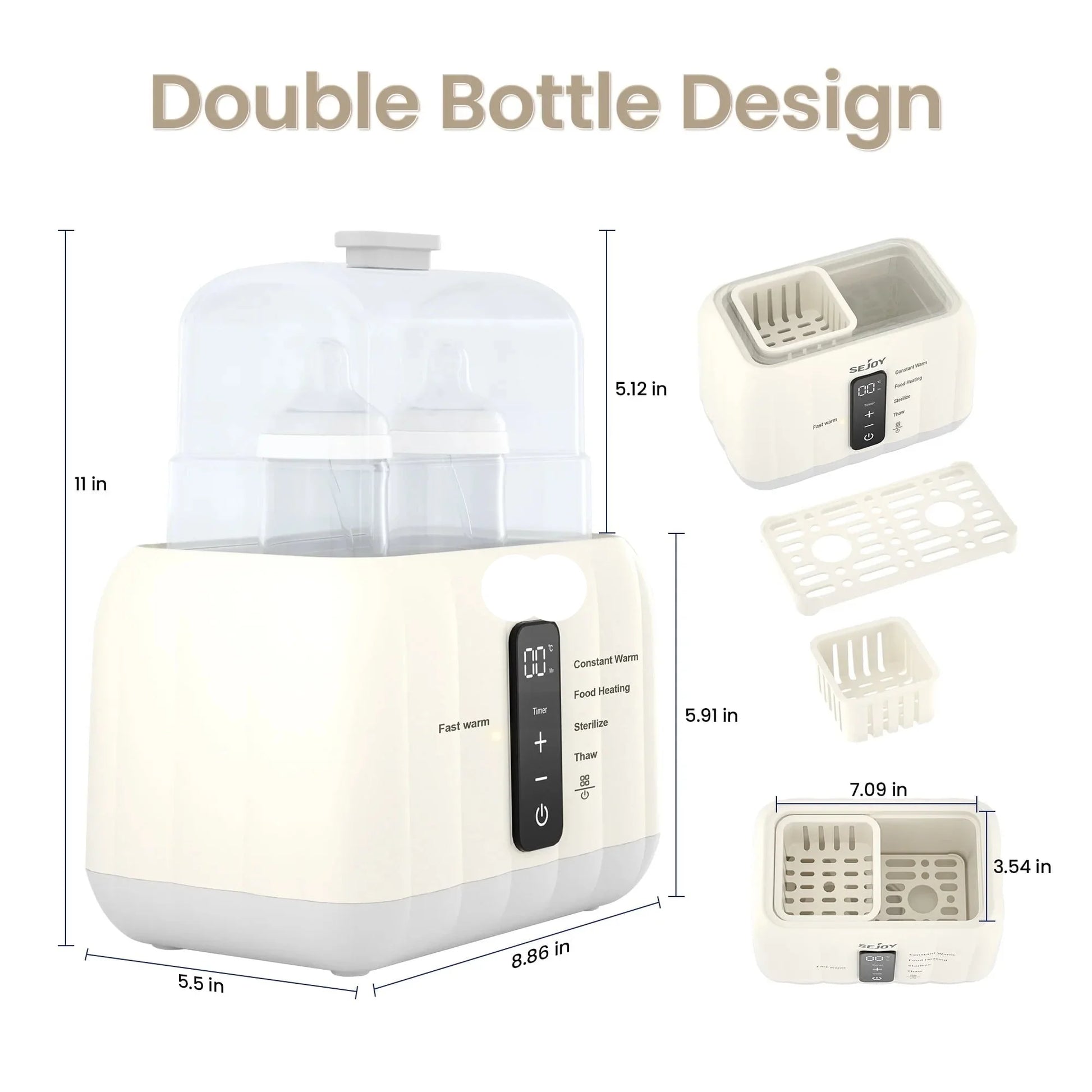 Efficient 6-in-1 bottle warmer for baby milk, sterilization, with clear LCD display