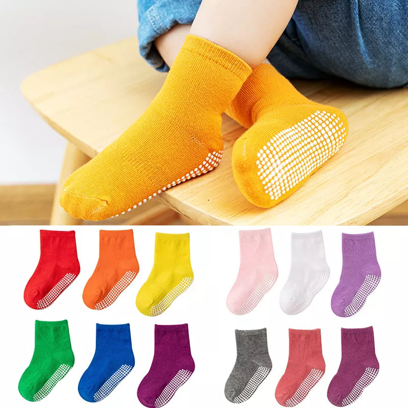 6 pairs kids anti-slip cotton socks for spring & autumn play, various colors, toddler non-skid apparel