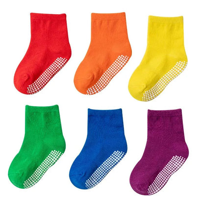 Close-up of kids anti-slip cotton socks soles with grip dots, perfect for spring playwear
