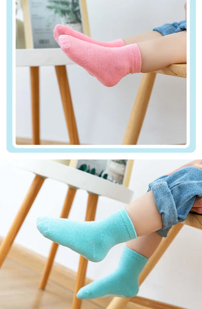 Assortment of plain colored anti-slip cotton socks, 6 pairs for versatile spring & autumn wear