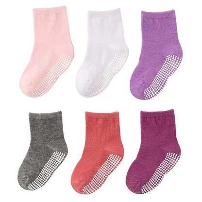 Girls anti-slip cotton socks with cute patterns, 6 pairs for spring & autumn children's apparel