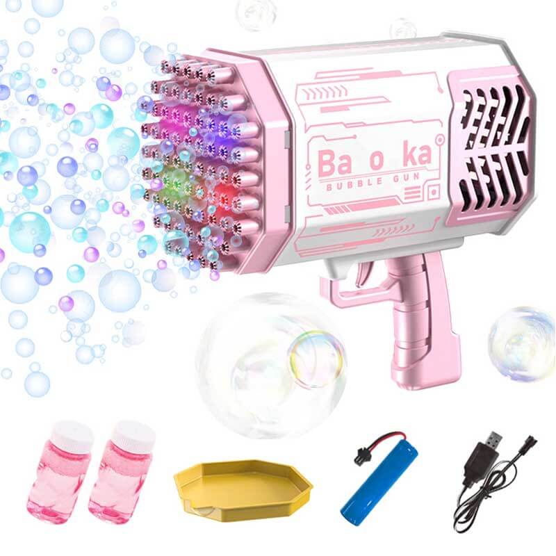 69-Hole Automatic Bubble Gun Blaster for kids, blue, creating many bubbles outdoors
