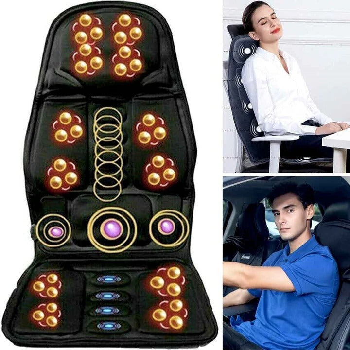 Full back and neck massage chair pad with heat, offering portable muscle relaxation, stress and pain relief.