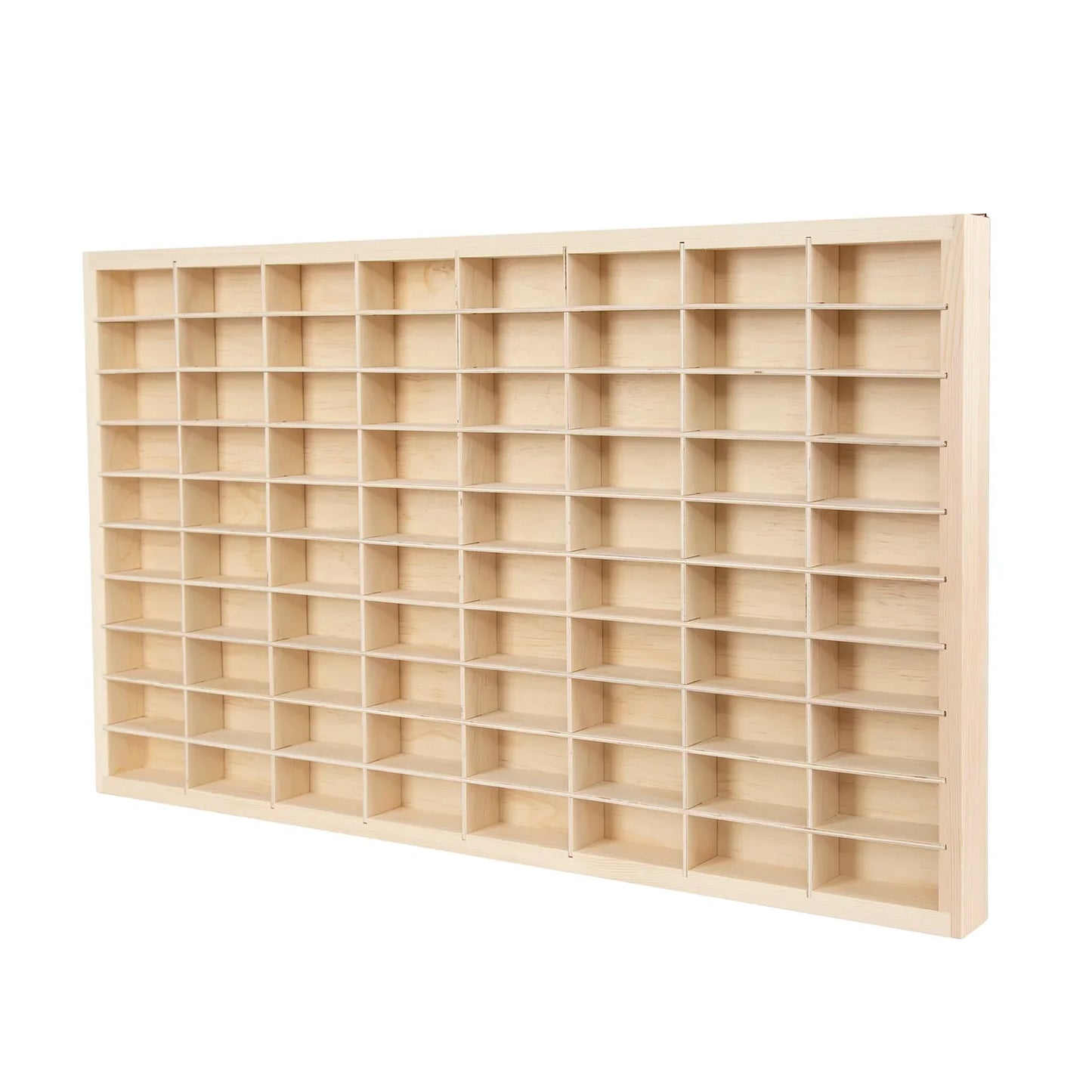 Empty 80-slot wood display shelf, perfect for Hot Wheels or Matchbox 1:64 diecast car collections