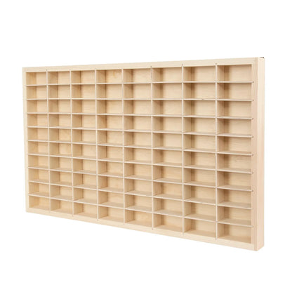 Empty 80-slot wood display shelf, perfect for Hot Wheels or Matchbox 1:64 diecast car collections