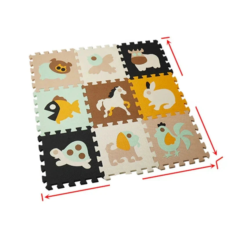 9-piece Cartoon Animal EVA Foam Play Mat, interlocking puzzle for babies, soft non-toxic flooring