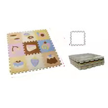Toddler learning animal names with the Cartoon Animal EVA Foam Play Mat, educational toy