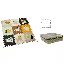 Happy baby on the soft, safe Cartoon Animal EVA Foam Play Mat, promoting tummy time play