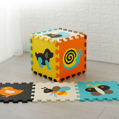 Kids room decorated with vibrant Cartoon Animal EVA Foam Play Mat, safe and engaging puzzle flooring