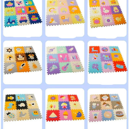 Overhead view of assembled Cartoon Animal EVA Foam Play Mat, a fun and protective baby play area