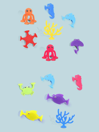 Educational 9-piece ocean animal bath toys for kids, a vibrant set to learn about sea life during water play.