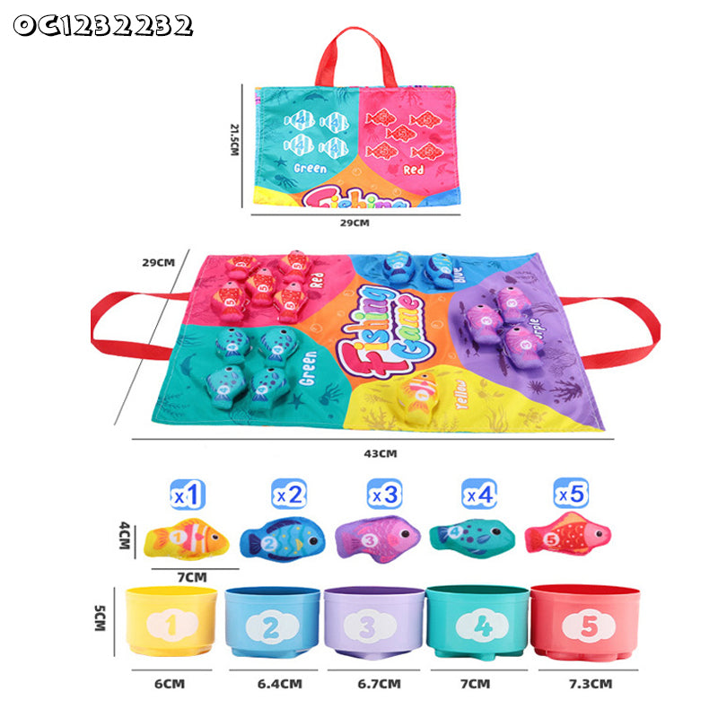 Toddler Montessori Cloth Fishing Game with Stacking Cups