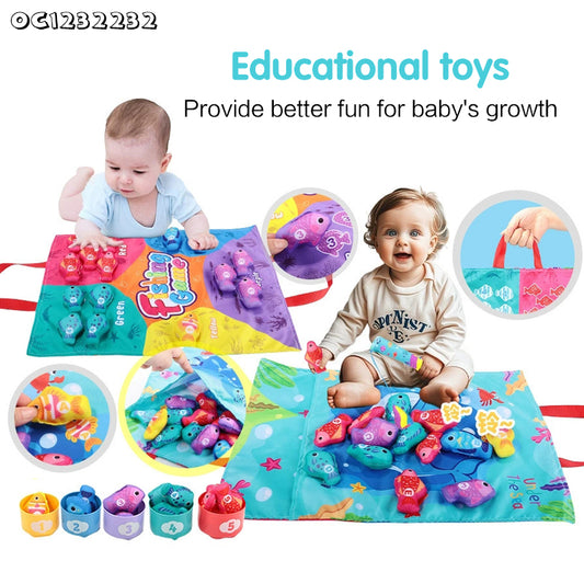 Toddler Montessori Cloth Fishing Game with Stacking Cups
