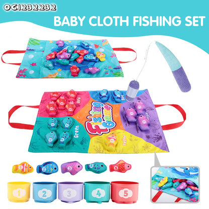 Toddler Montessori Cloth Fishing Game with Stacking Cups
