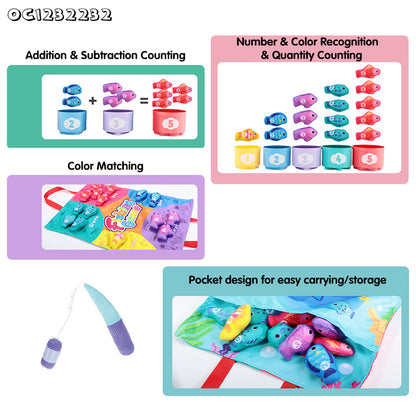 Toddler Montessori Cloth Fishing Game with Stacking Cups