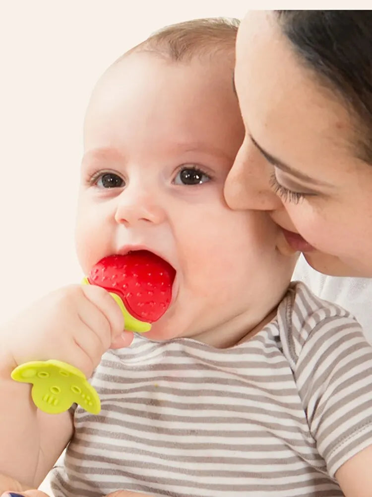 A trio of textured silicone baby teethers, perfect for teething relief and oral stimulation.