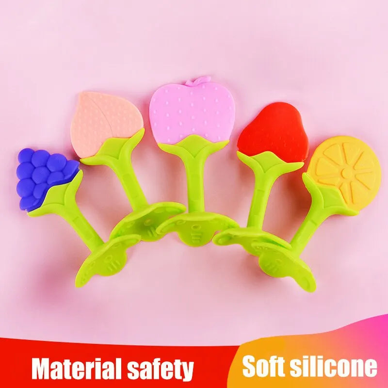 Ergonomic infant training toothbrush teether set designed for baby oral care and teething relief.