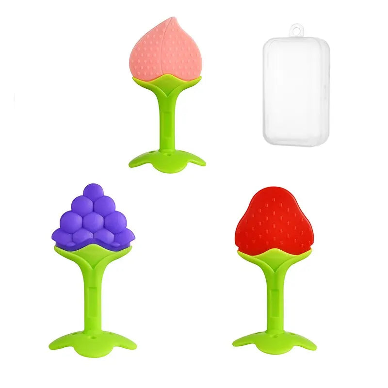 Complete 3-piece baby silicone training toothbrush teether set, an essential for infant health.