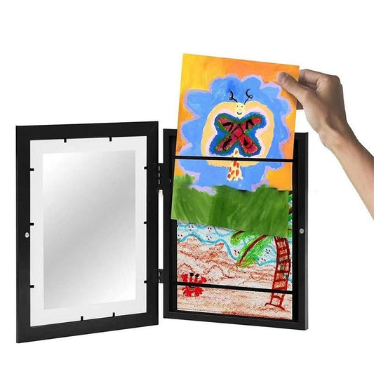 A4 magnetic display frame, light wood, for kids' art, perfect for toddlers' creative play display.