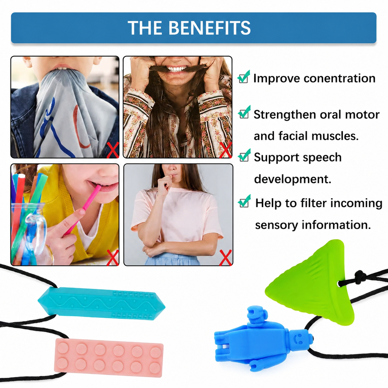 Unisex Silicone Sensory Chew Necklace for Kids