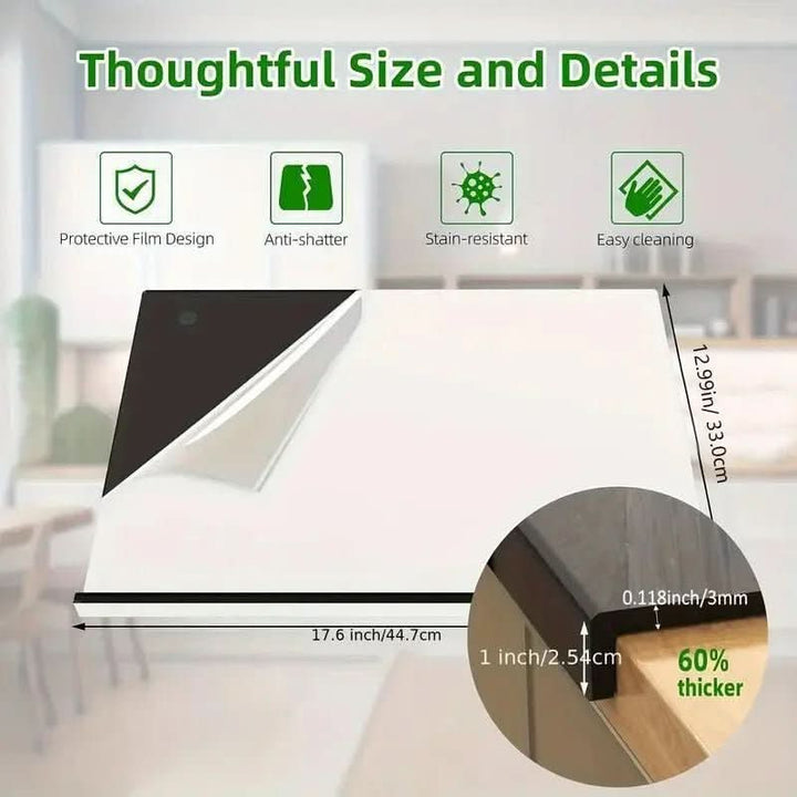 Versatile acrylic cutting board for cooking & food prep, features a non-slip lip to protect counters.