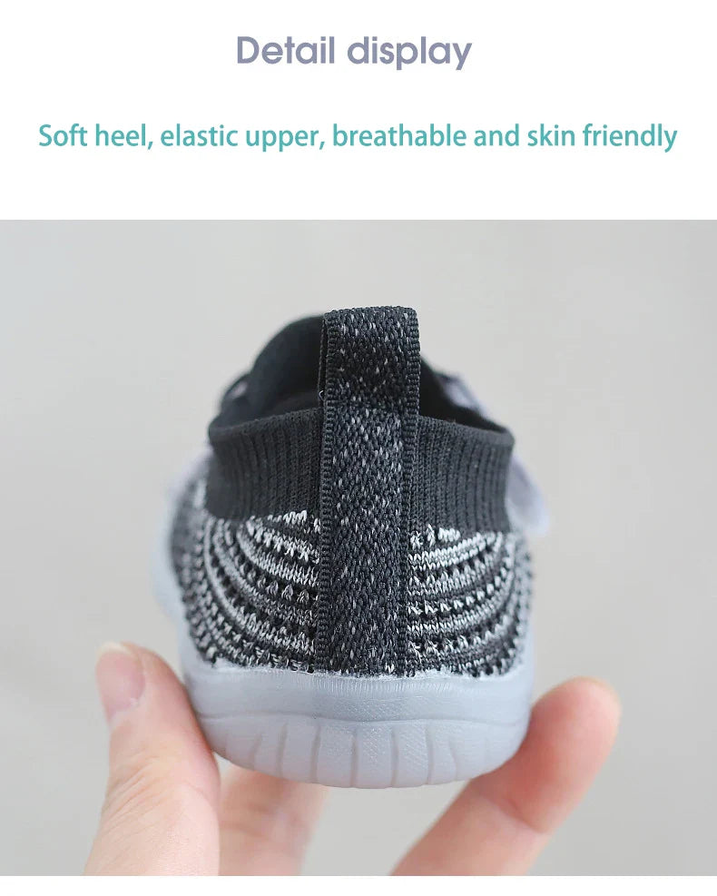 Toddler shoes with elastic laces and soft sole for comfortable active play