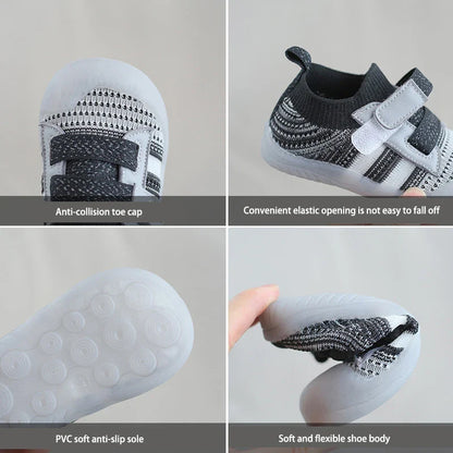 Close-up of lightweight kids' mesh sneakers with soft, anti-slip sole