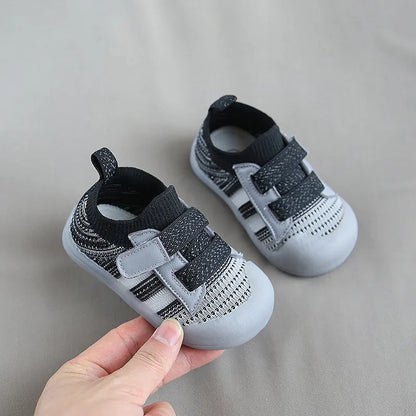 Detail of the anti-slip sole on children's breathable sports shoes for safety