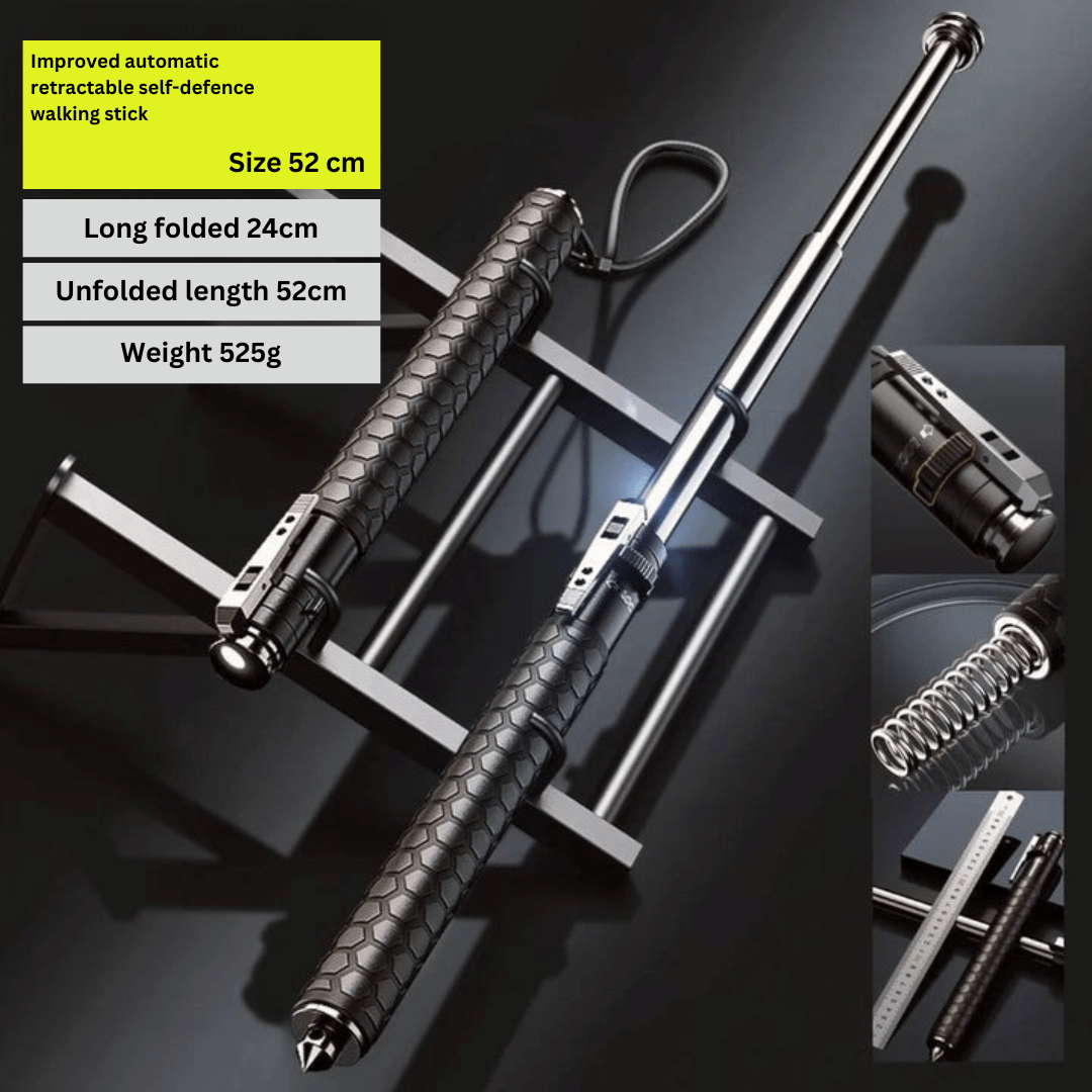 Adjustable alloy steel hiking stick, showcasing its easy-to-use locking mechanism for custom height.