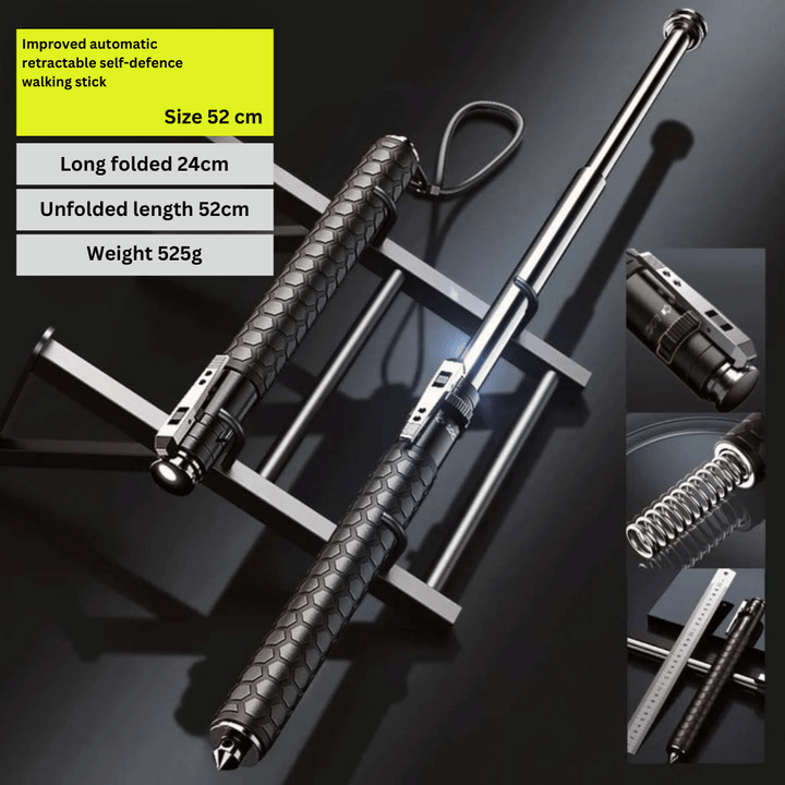 Adjustable alloy steel hiking stick, showcasing its easy-to-use locking mechanism for custom height.
