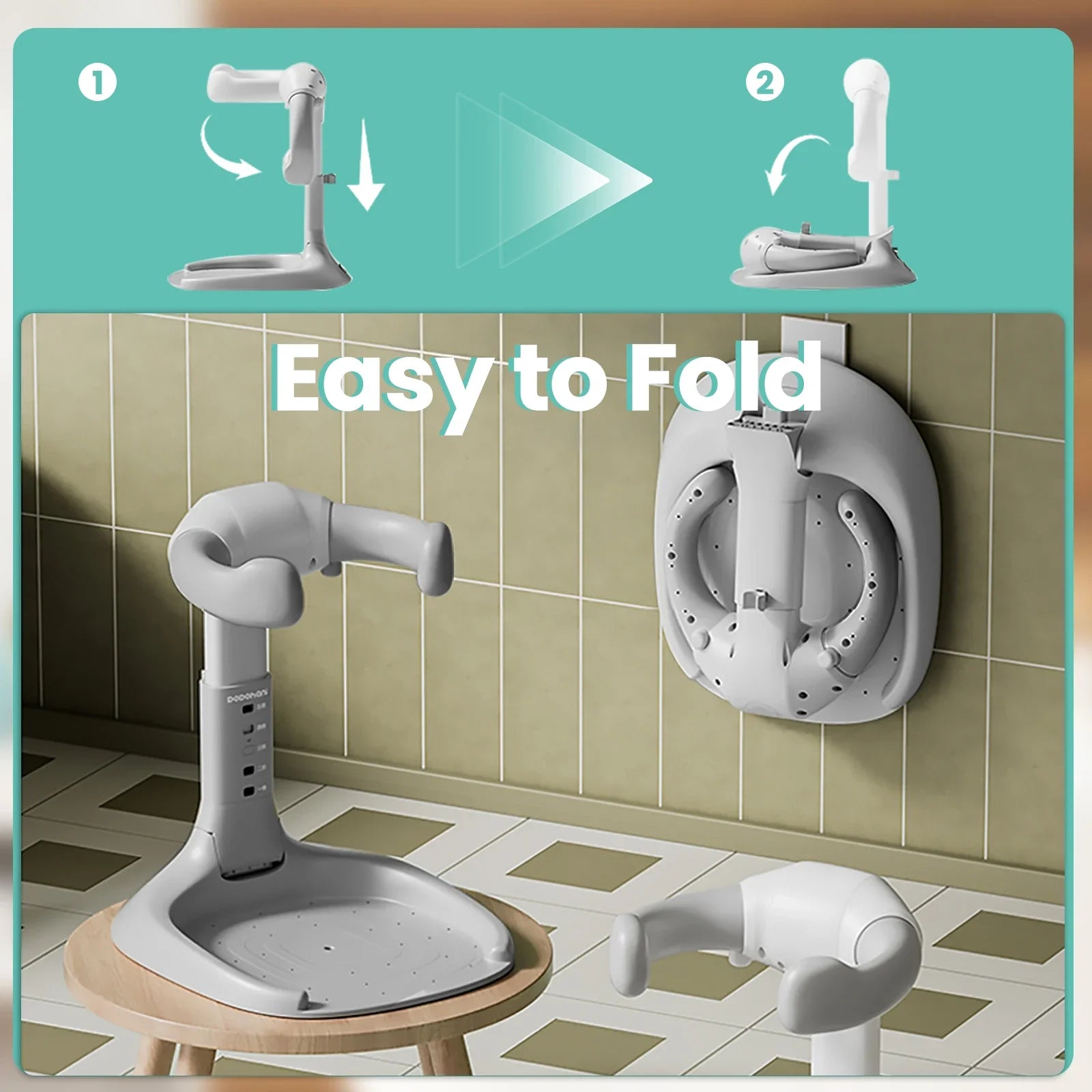 Close-up of adjustable baby bath stand's non-slip feet, ensuring stability during baby shower.