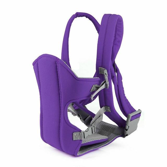 Infant baby holder backpack, rear view showing supportive waist belt, adjustable and comfortable