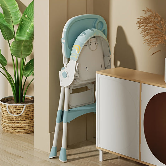 Adjustable baby high chair with beige PU leather seat & secure 5-point harness for feeding