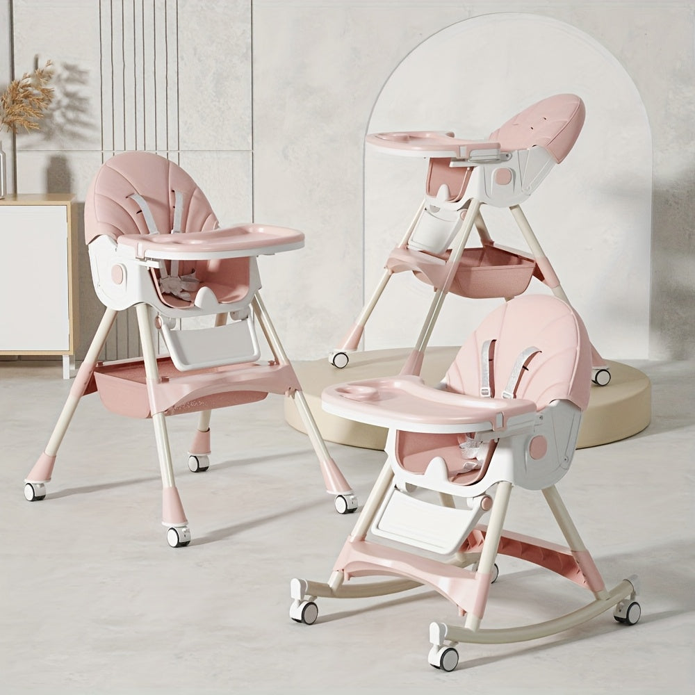 Easy-to-clean adjustable high chair with removable tray and plush PU leather seat