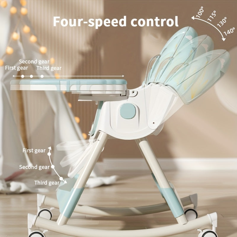 High chair with 5-point safety harness & soft PU leather cushion for infant feeding