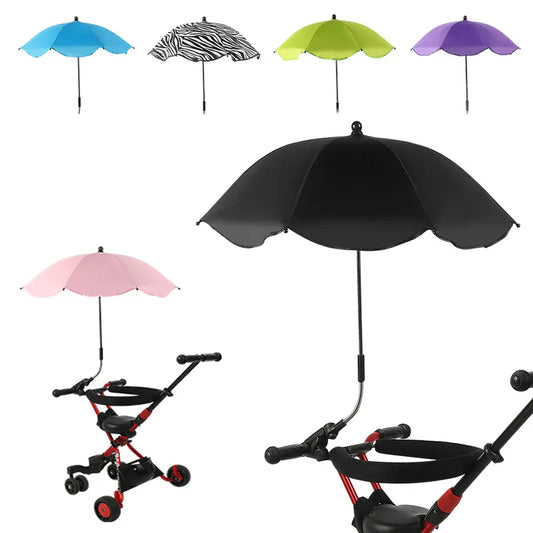 Adjustable baby pram umbrella with UV sunshade for stroller, offering infant sun protection