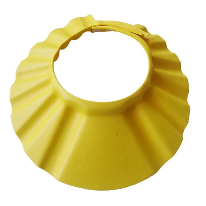 Close-up of adjustable baby shower cap's secure fastening, designed for kids' comfort