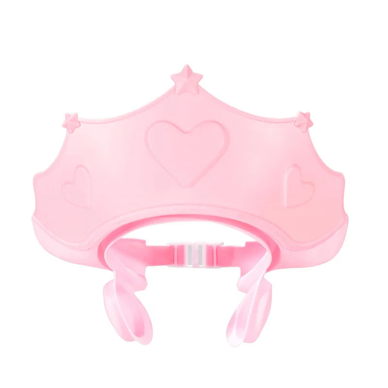 Green adjustable baby shower cap, ear protection, comfortable and safe for kids' bath time.