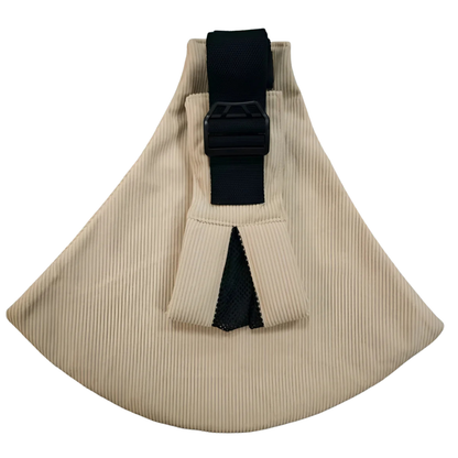 Portable and compact ergonomic baby carrier sling, folds easily for storage.
