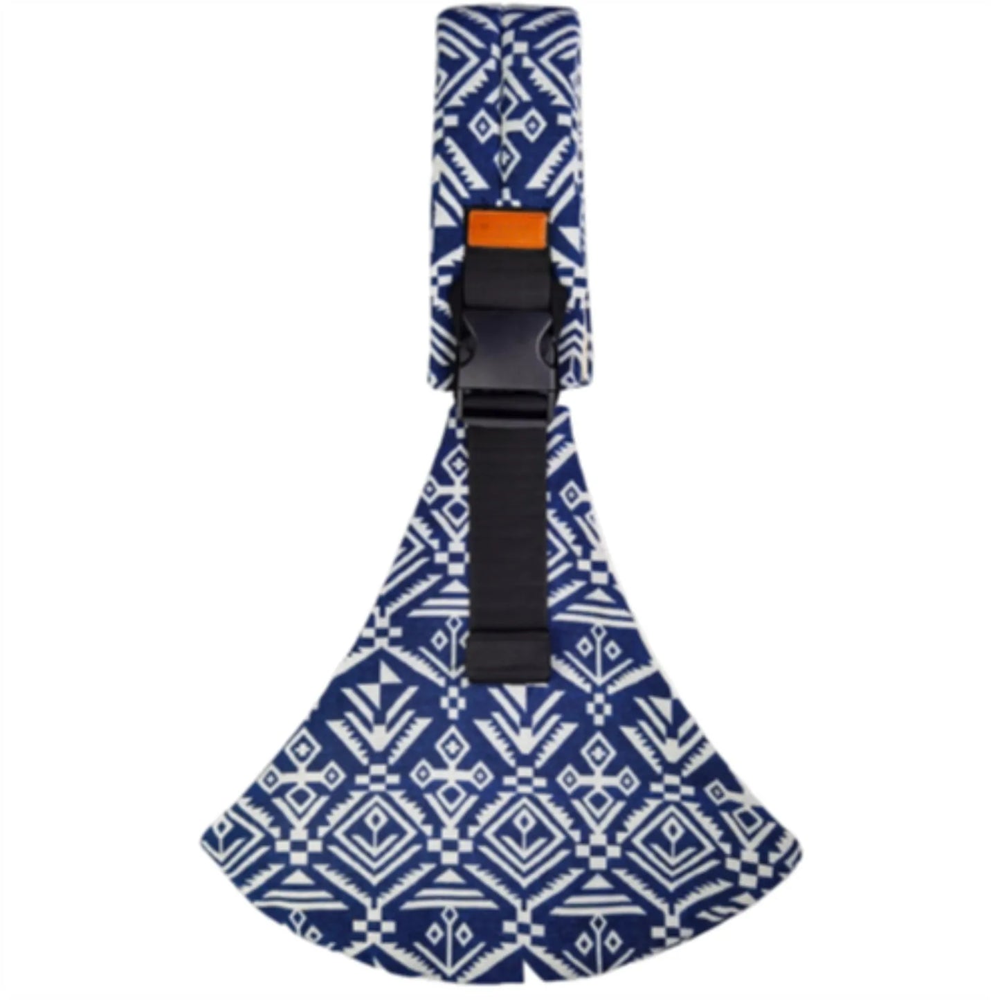 Hands-free baby carrier sling in blue, suitable for infants and toddlers, adjustable straps.