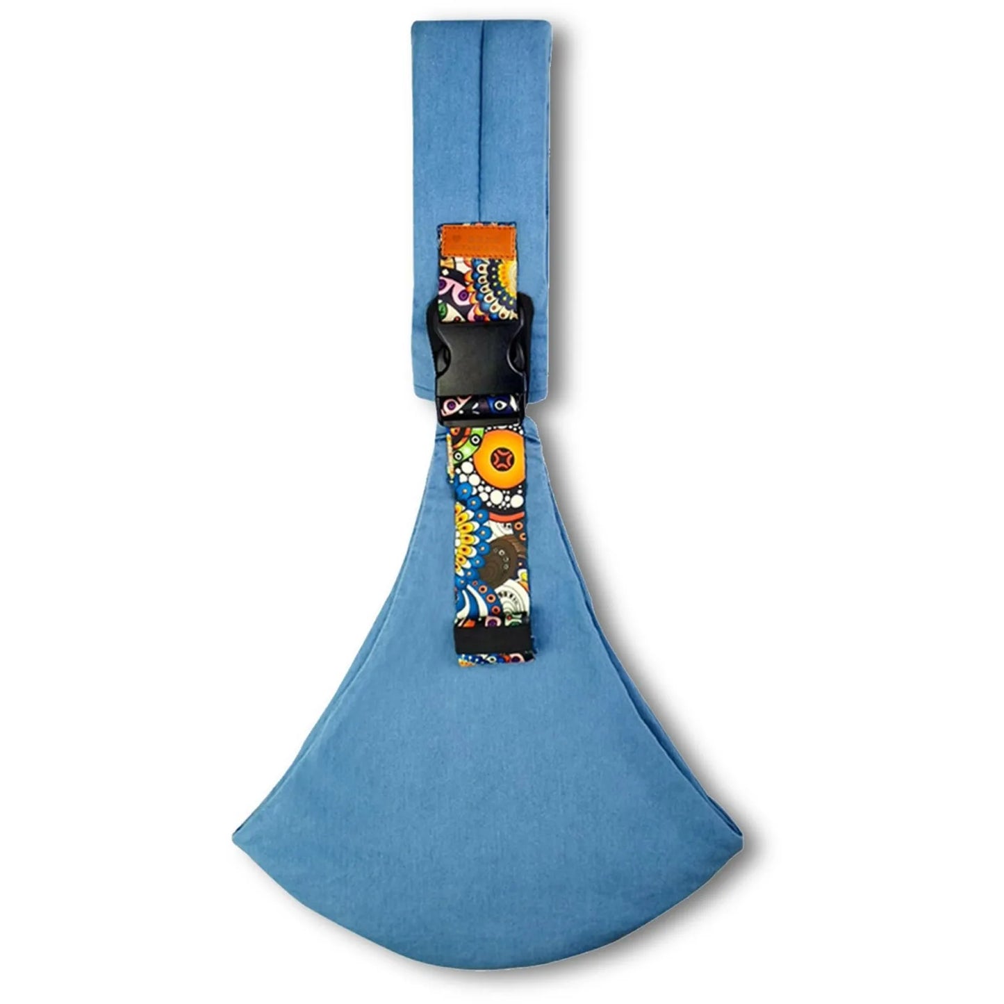 Side view of ergonomic baby carrier sling, demonstrating proper baby positioning.