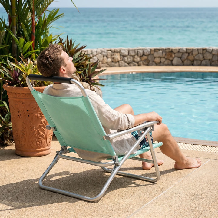 Compact folding outdoor seating solution, a durable and comfortable travel chair for adventurers.
