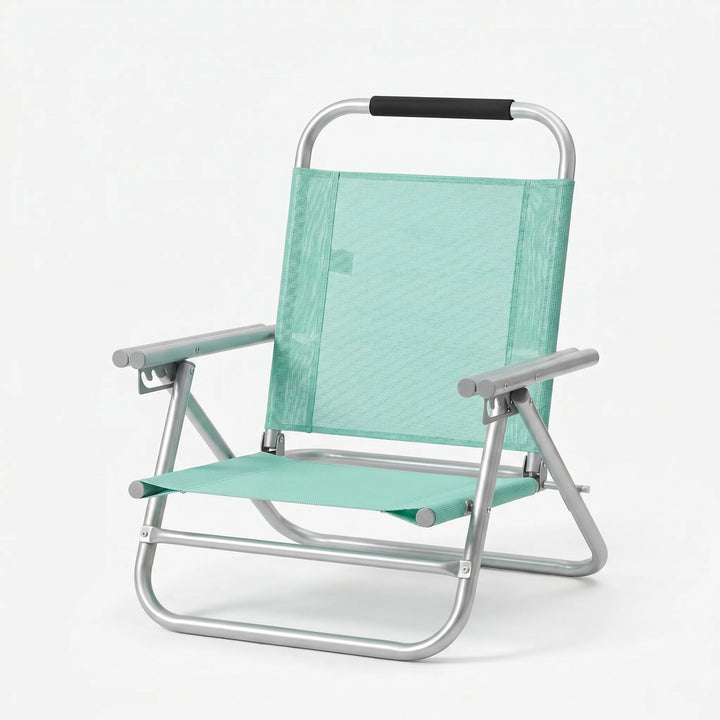Durable folding camping chair with armrests, perfect for relaxing outdoors or as a portable travel seat.