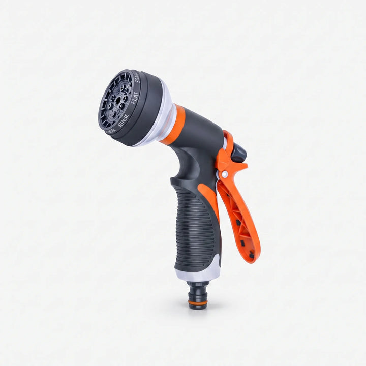 Ergonomic garden nozzle for gentle plant watering & powerful patio cleaning; a versatile hose sprayer.