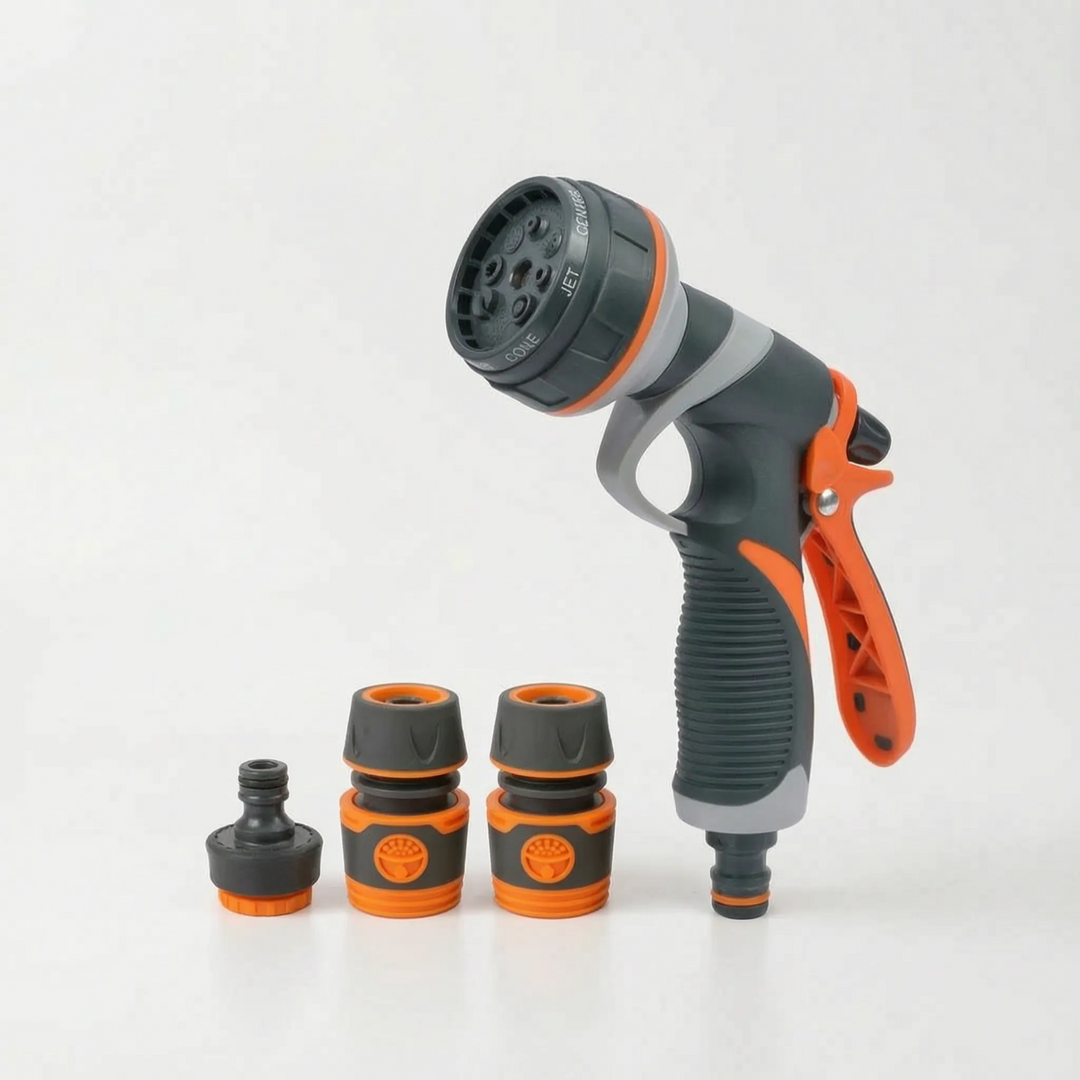 Versatile garden accessory: adjustable hose sprayer for watering lawns, washing cars, and cleaning patios.