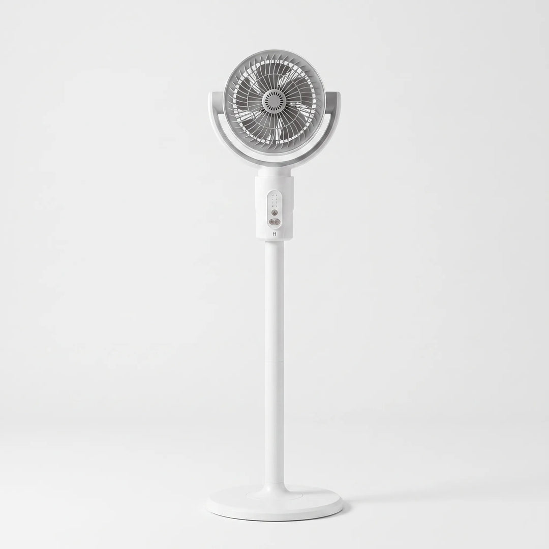Oscillating pedestal fan with adjustable height, remote control & USB power for efficient home cooling.